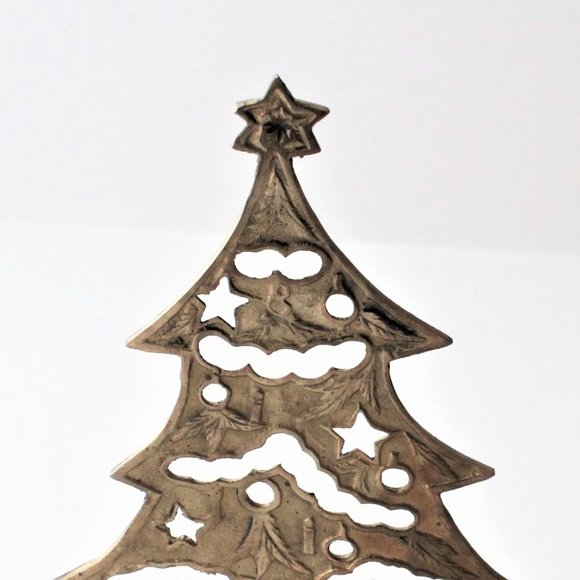 Brass Christmas Tree Votive Candle Holder Patina Cut Out Patina XMAS Holiday - Picture 10 of 11